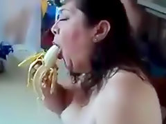 Big girl eats banana naughty style