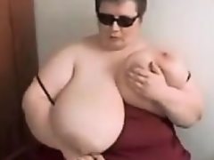 Big white woman with very saggy breasts