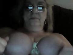 Granny abusing her tits and nipples