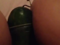 Fat slut uses a cucumber to orgasm
